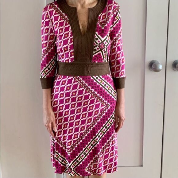 Tory Burch 100% Silk Tunic Pink Geometric Design Dress Size M - Picture 3 of 10